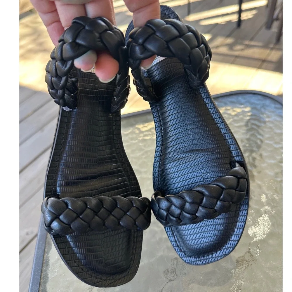 DV Dolce Vita Jimini Slide Black Braided Double Strap Sandals‎ Womens 7.5 Flat
